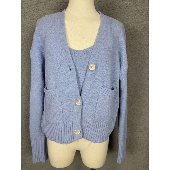 Hippie Rose Juniors' Frozen Peri Cardigan & Tank Top Set Large Blue New With Tag - Picture 1 of 8